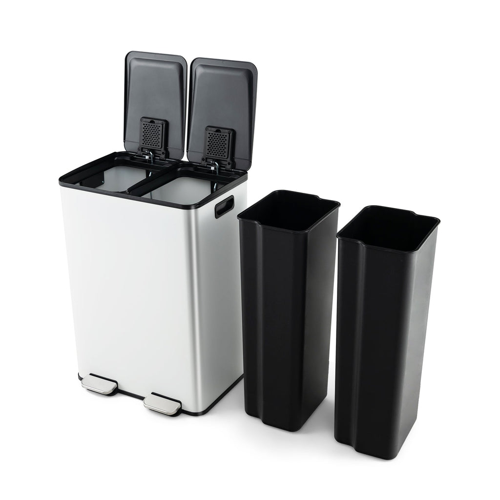 2 x 8 Gal Dual Compartment Trash Can-Silver