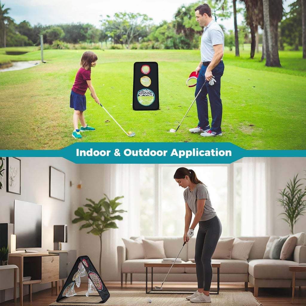 Dual-Sided Golf Chipping Net Triple Target Training System with 5 Target Holes