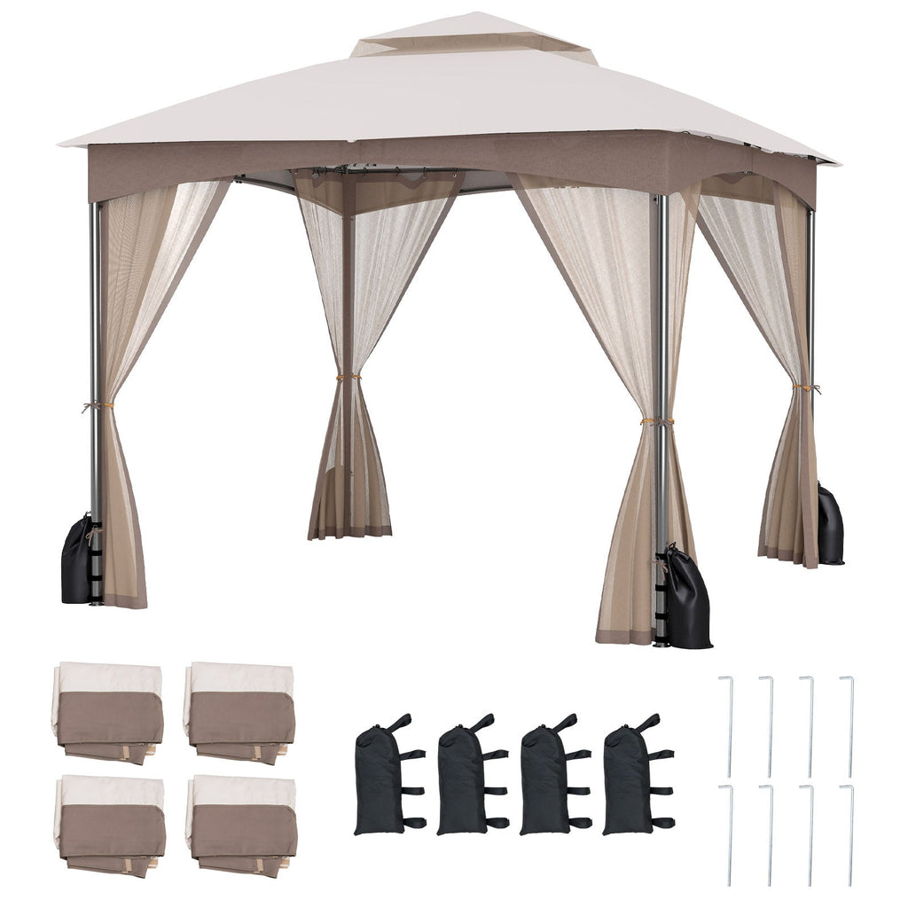 10 X 10 FT Heavy-Duty Patio Gazebo with Netting Walls and 4 Sandbags
