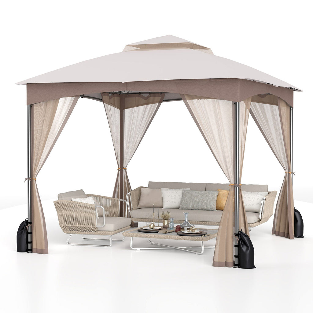 10 X 10 FT Heavy-Duty Patio Gazebo with Netting Walls and 4 Sandbags