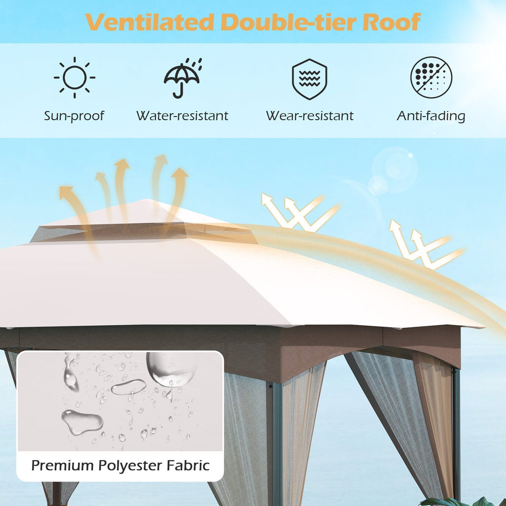 10 X 10 FT Heavy-Duty Patio Gazebo with Netting Walls and 4 Sandbags