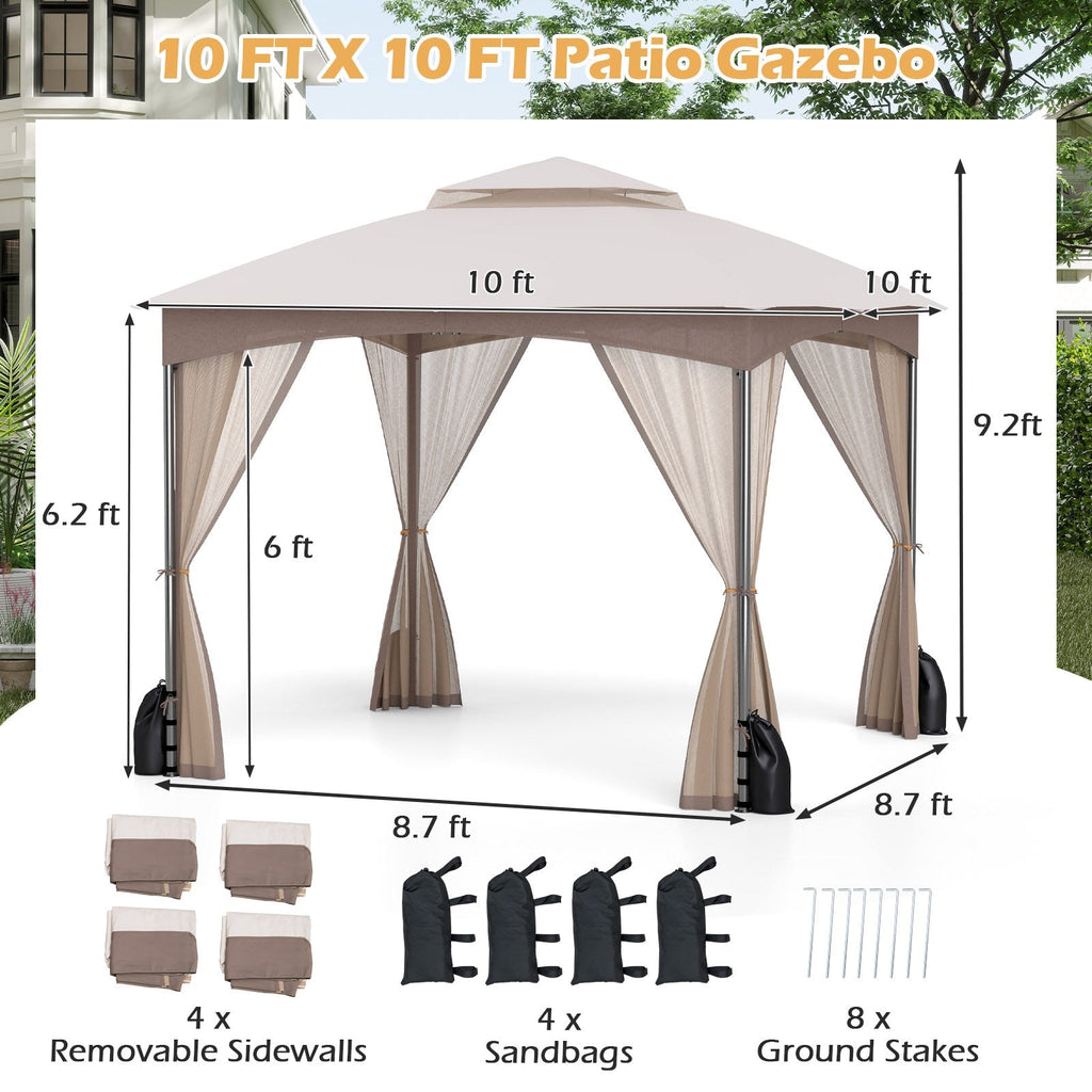 10 X 10 FT Heavy-Duty Patio Gazebo with Netting Walls and 4 Sandbags