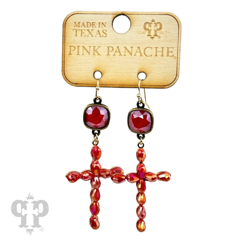 Beaded cross earring with crystals from Swarovski®- LC