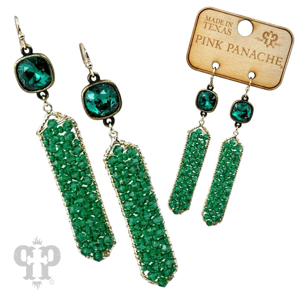 Bead wrapped hexagon dangle earring with crystals from Swarovski®- LC