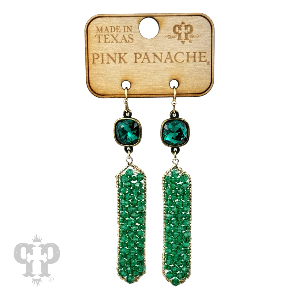 Bead wrapped hexagon dangle earring with crystals from Swarovski®- LC