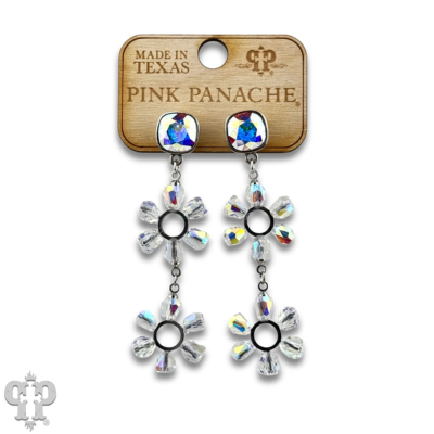 Iridescent bead double circle earring with crystals from Swarovski®