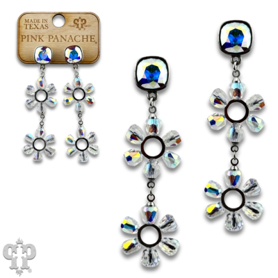 Iridescent bead double circle earring with crystals from Swarovski®