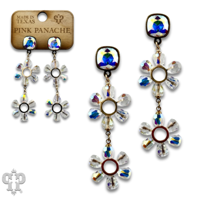 Iridescent bead double circle earring with crystals from Swarovski®