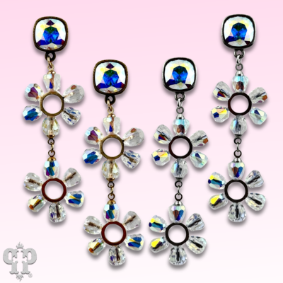 Iridescent bead double circle earring with crystals from Swarovski®