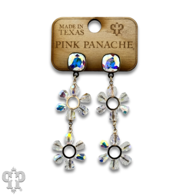 Iridescent bead double circle earring with crystals from Swarovski®