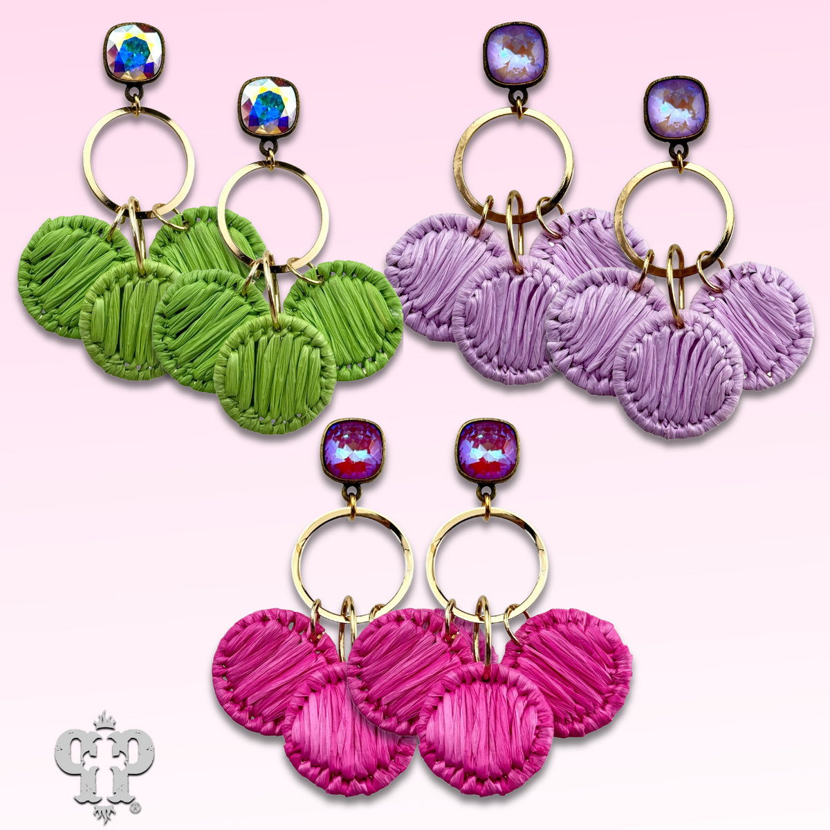 Raffia disc circle earring with crystals from Swarovski®