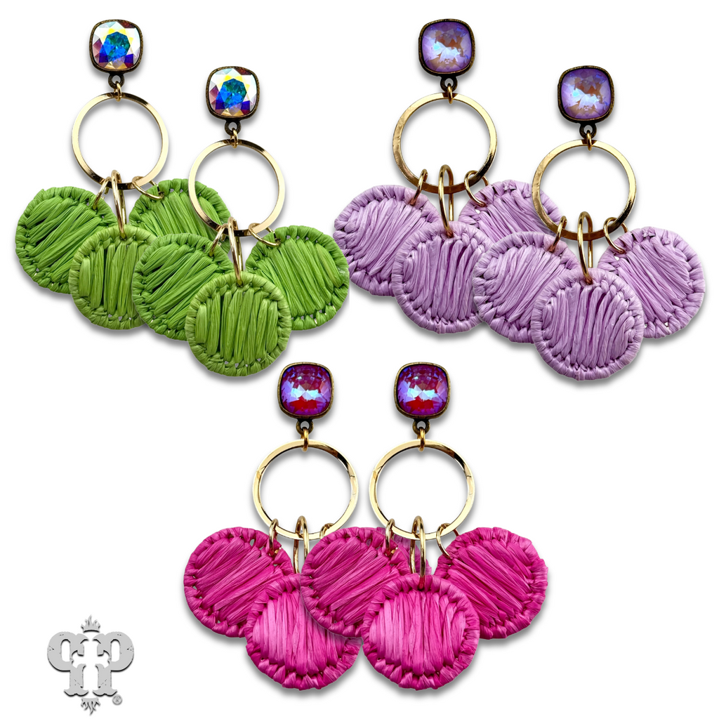 Raffia disc circle earring with crystals from Swarovski®