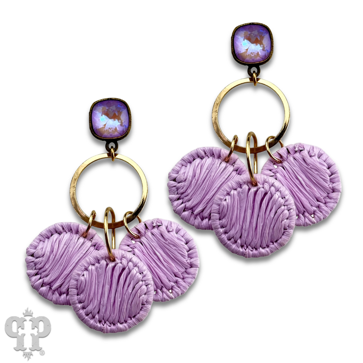 Raffia disc circle earring with crystals from Swarovski®