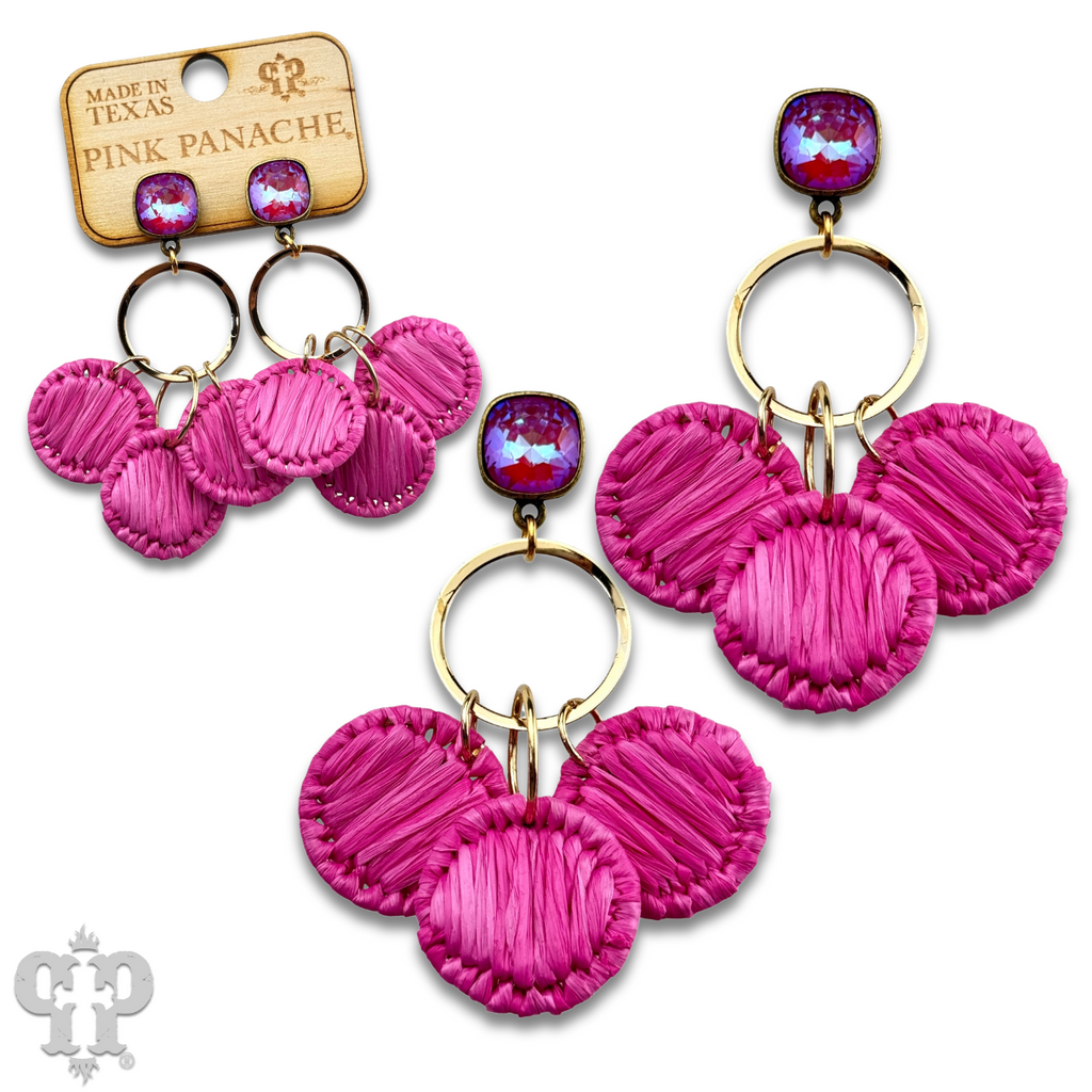 Raffia disc circle earring with crystals from Swarovski®