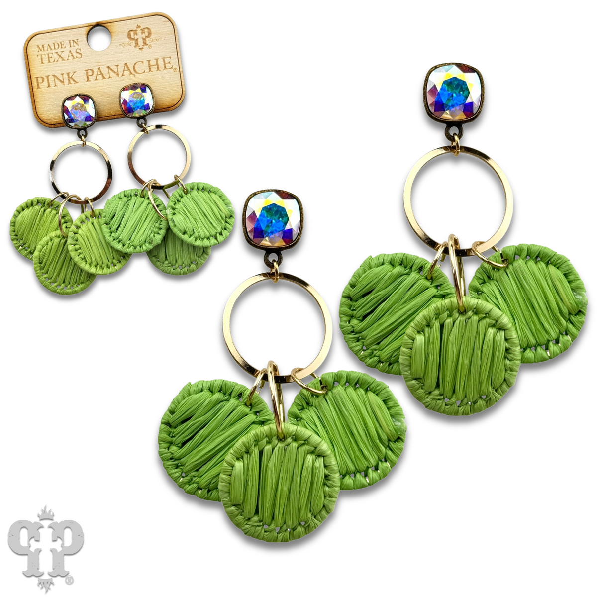 Raffia disc circle earring with crystals from Swarovski®
