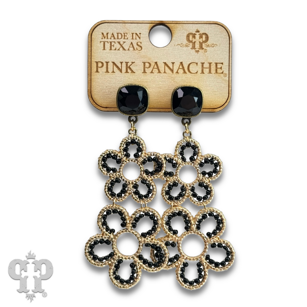 Double flower charm earring with crystals from Swarovski®