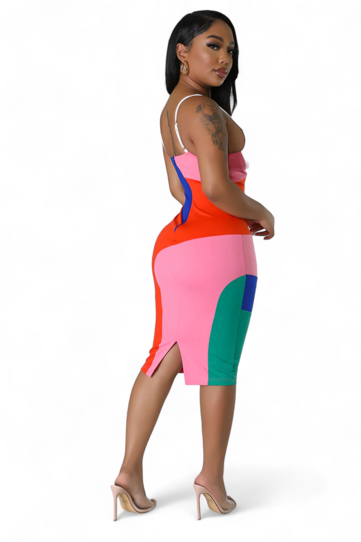 Multicolor Bra Cup Midi Dress