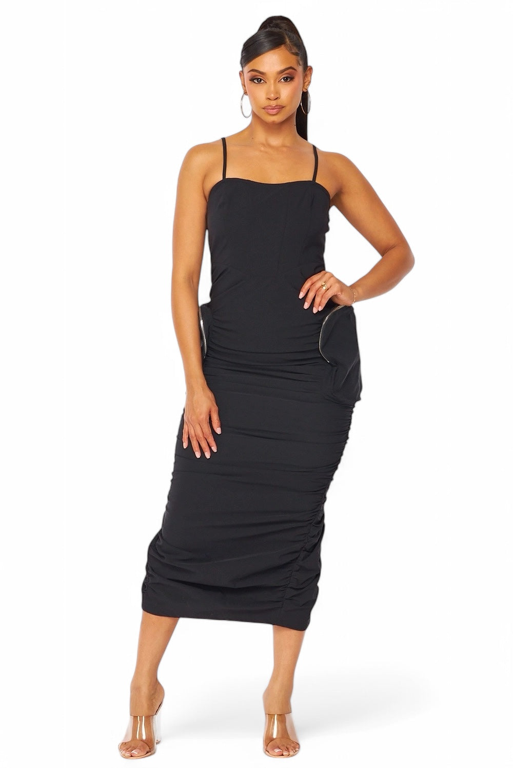Erin Cargo Pocket Ruched Nylon Tank Dress