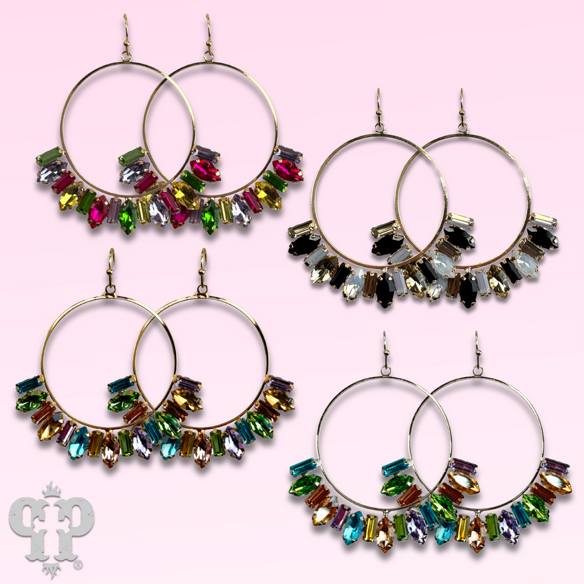 Baguette rhinestone circle earring