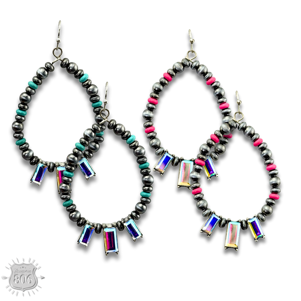 Burnished bead and rhinestone teardrop earring