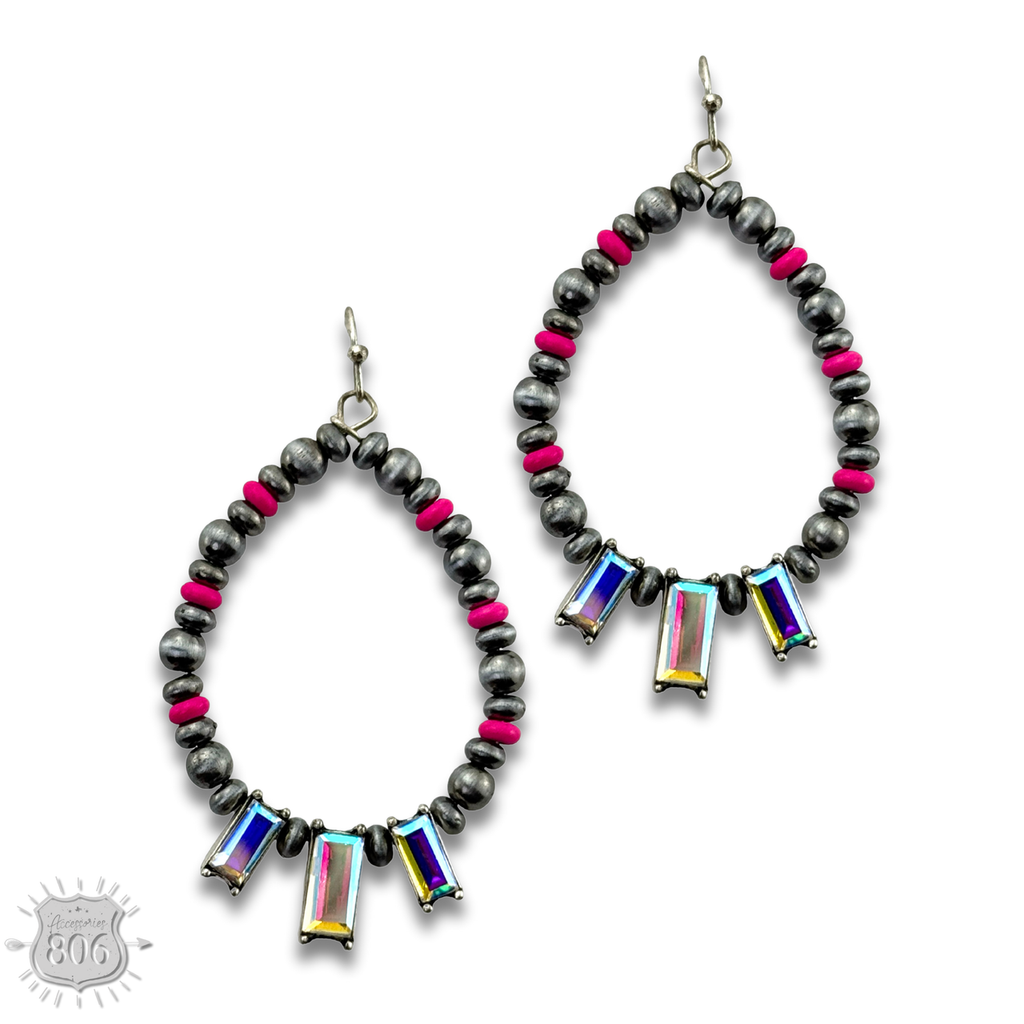 Burnished bead and rhinestone teardrop earring