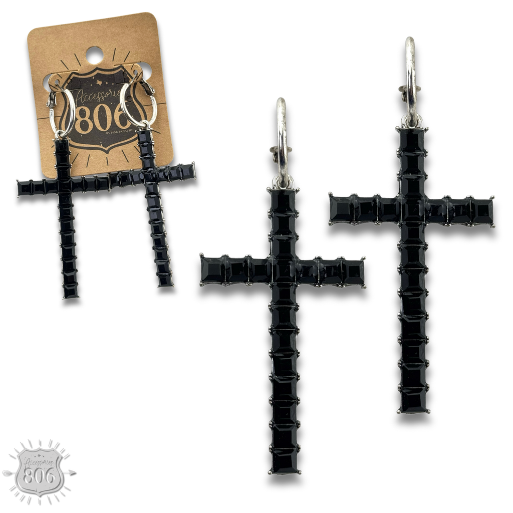 Rhinestone cross hoop earring