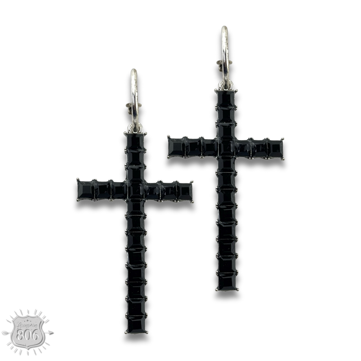 Rhinestone cross hoop earring