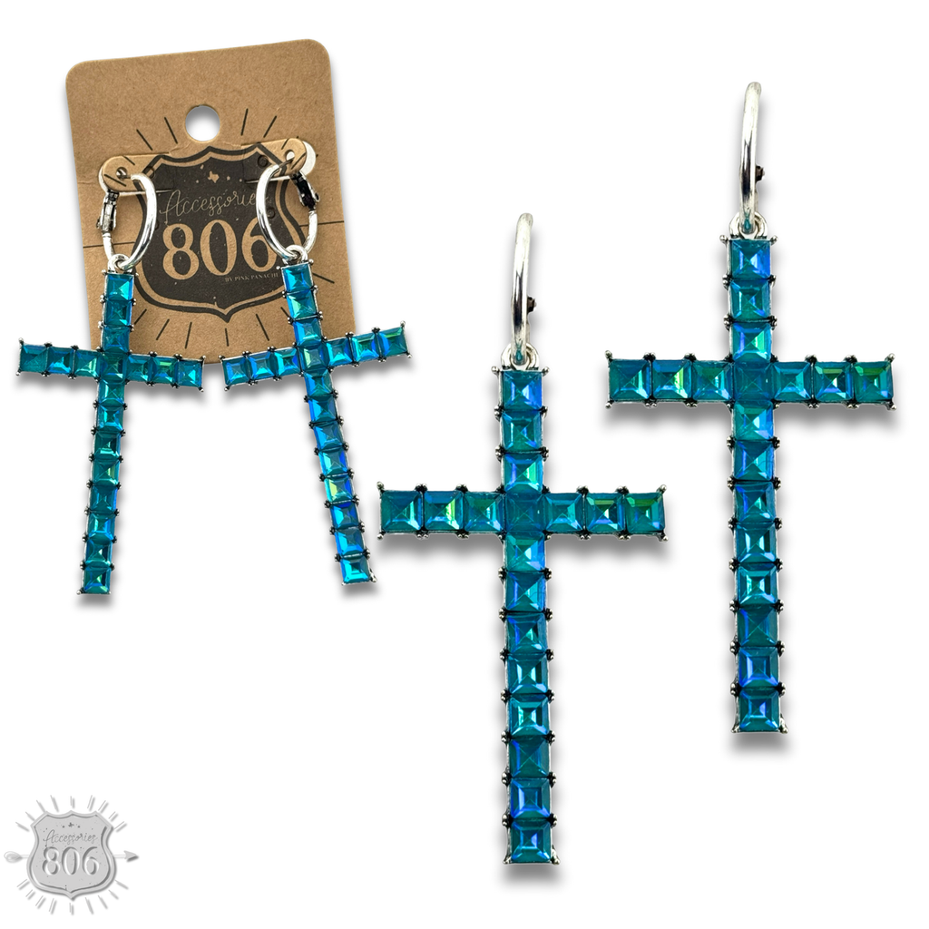 Rhinestone cross hoop earring