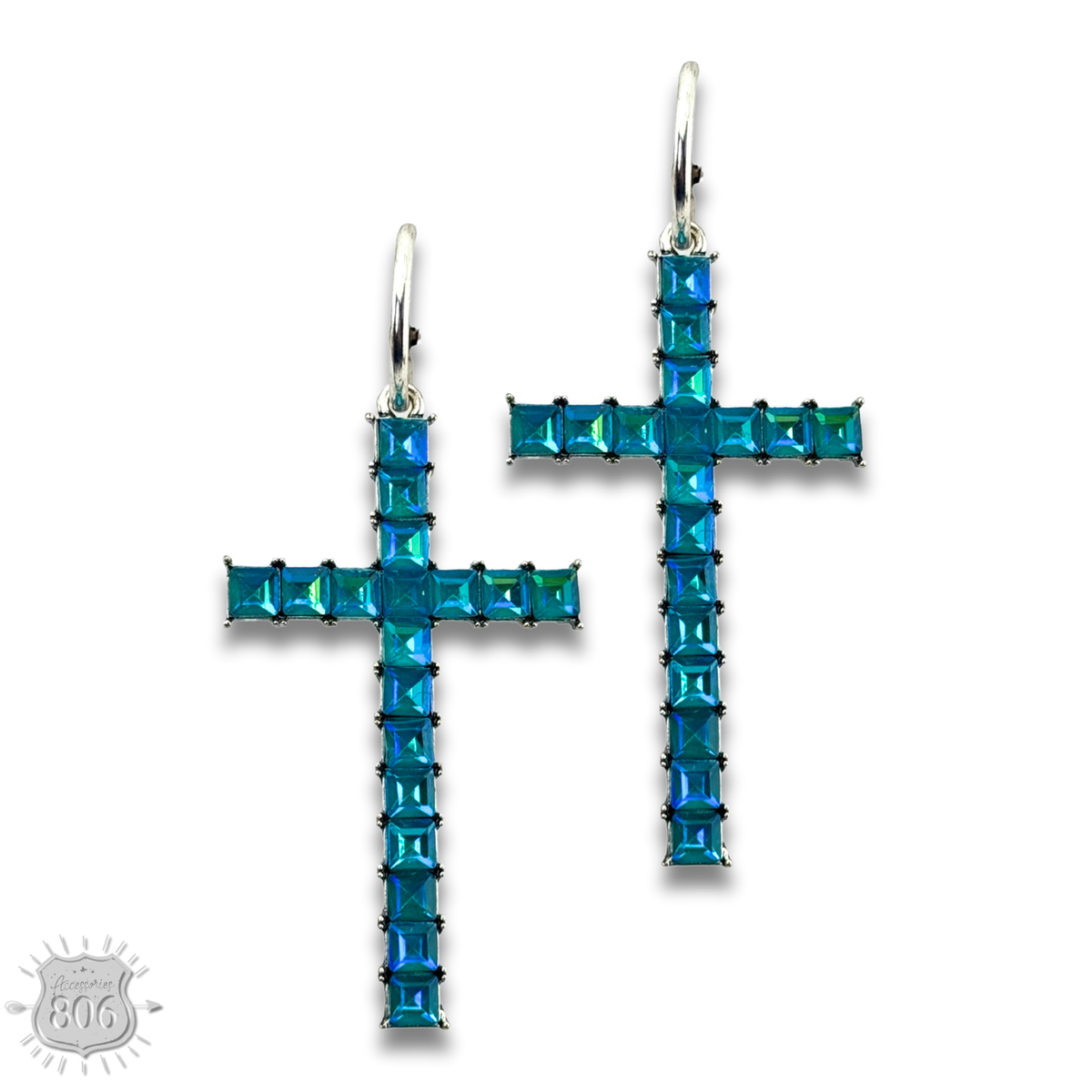 Rhinestone cross hoop earring