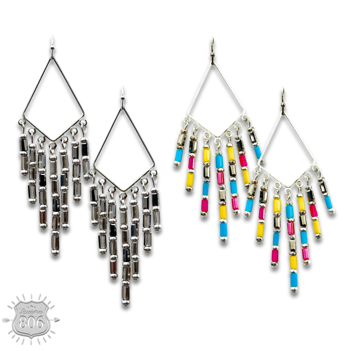Bead fringe diamond teardrop earring