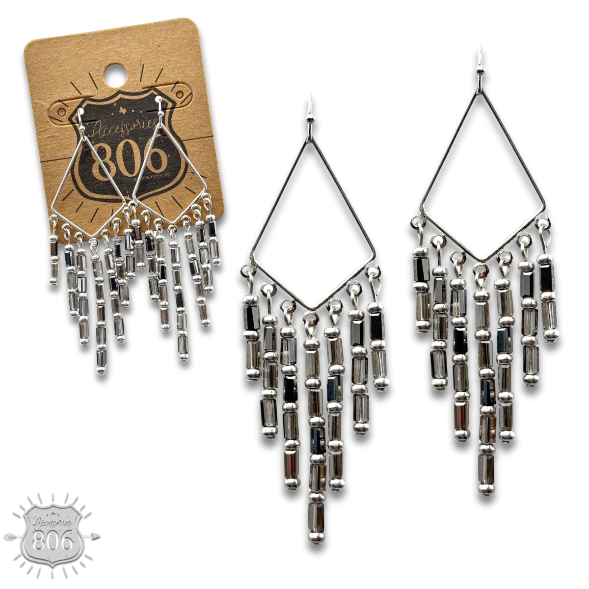 Bead fringe diamond teardrop earring