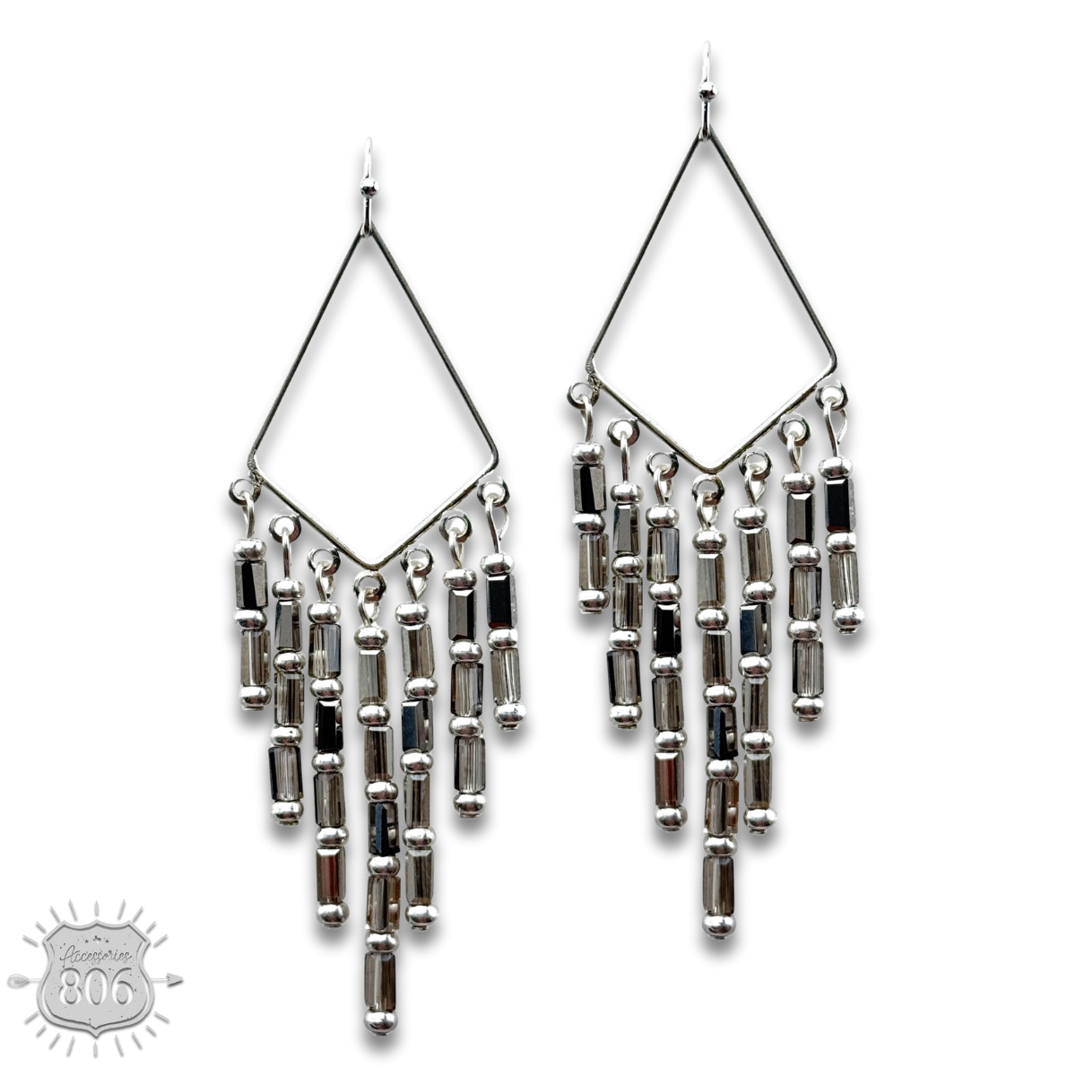 Bead fringe diamond teardrop earring