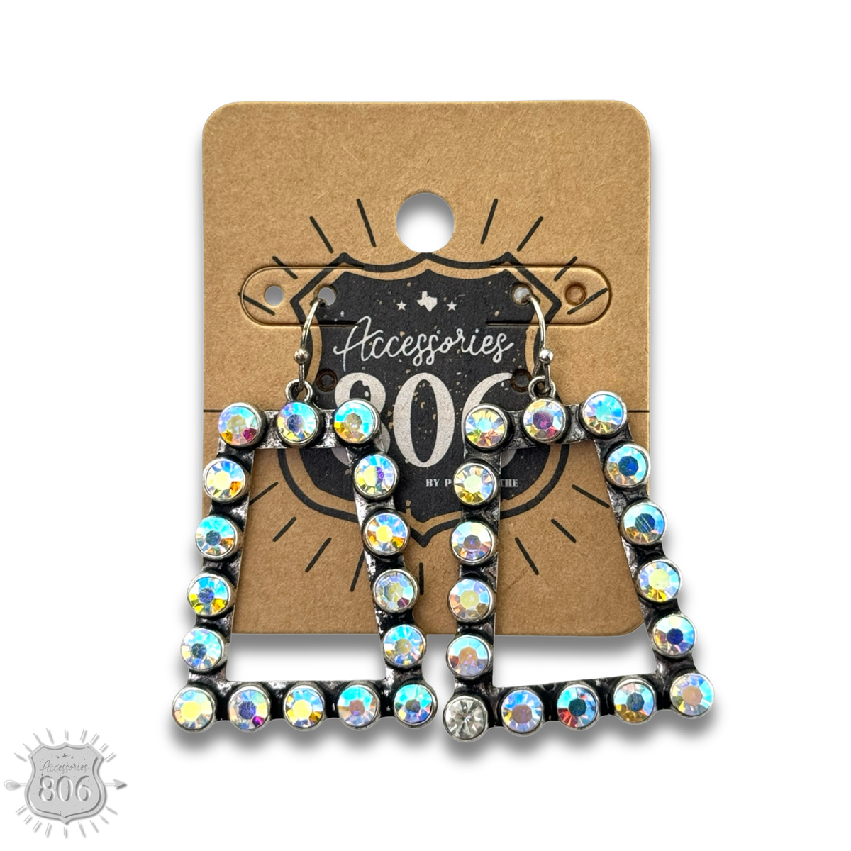 Rhinestone rim rectangle earring