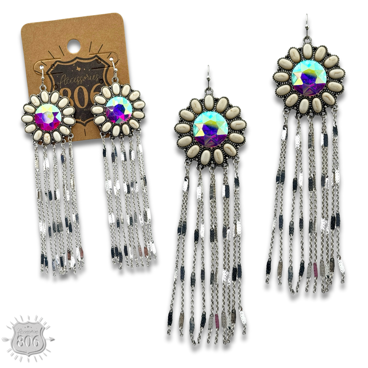 Flower concho fringe earring