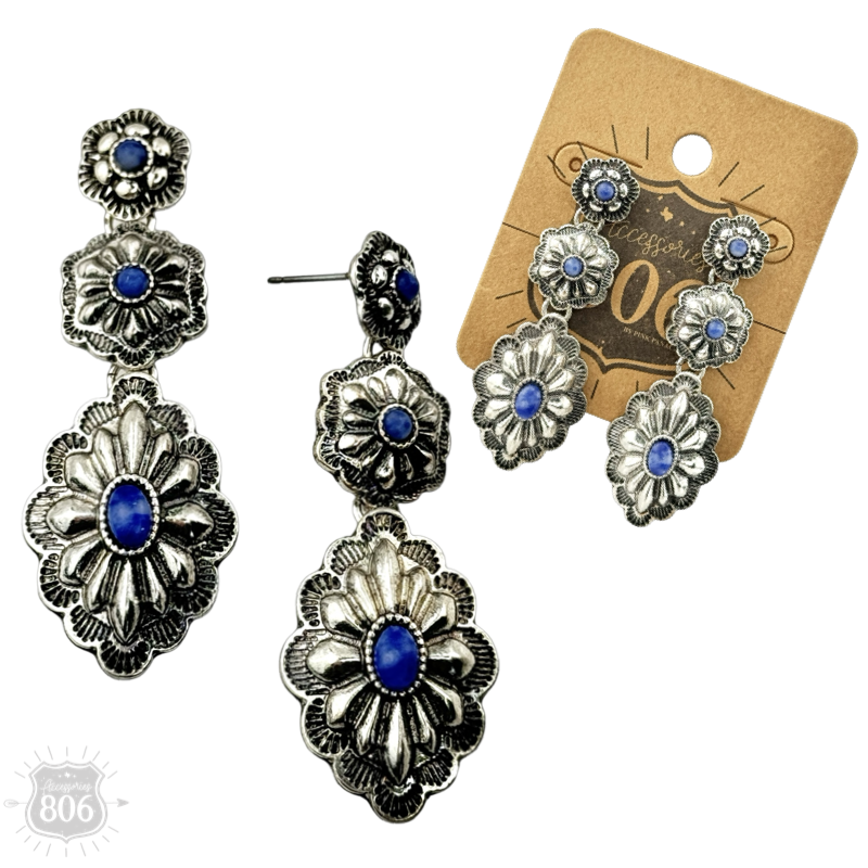 Western denim stone concho earring