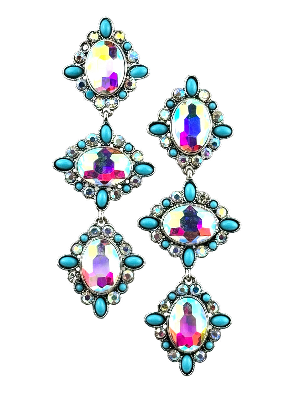 Western triple oval rhinestone earring
