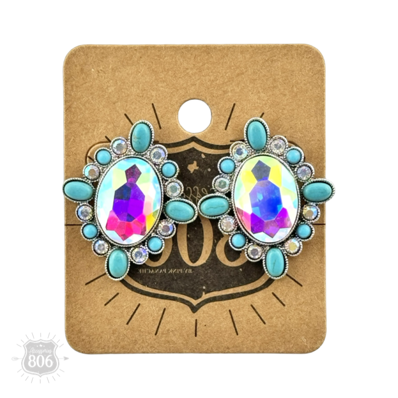 Western oval rhinestone post earring