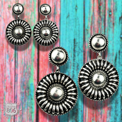 Western silver large statement earring