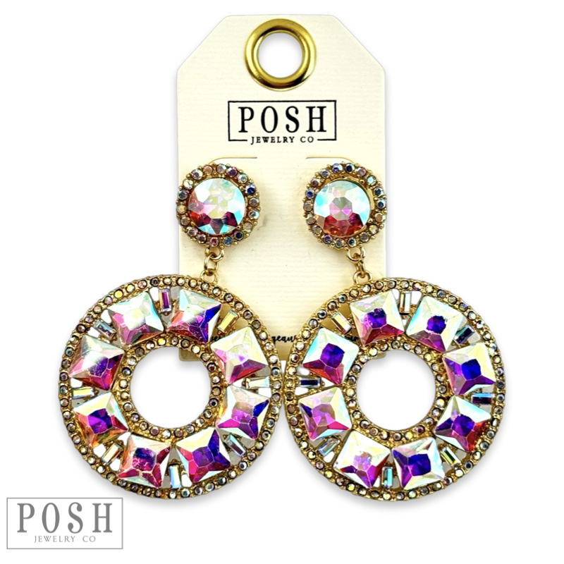 Rhinestone circle dangle earring on rhinestone post