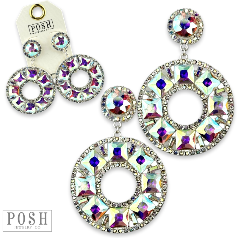 Rhinestone circle dangle earring on rhinestone post