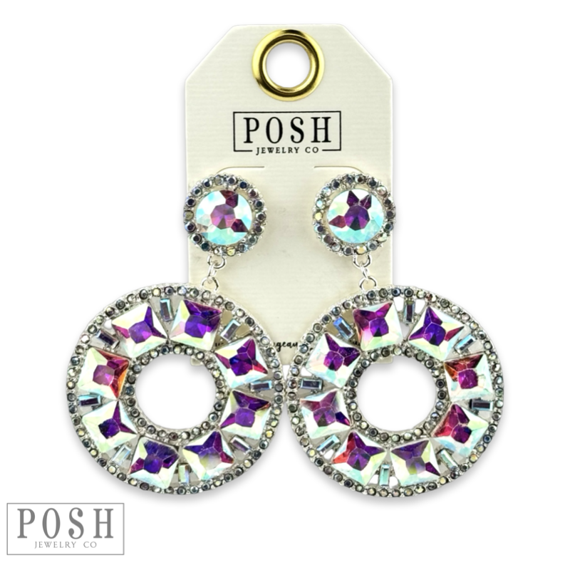 Rhinestone circle dangle earring on rhinestone post