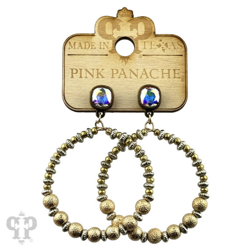 Foil texture bead circle earring with crystals from Swarovski®