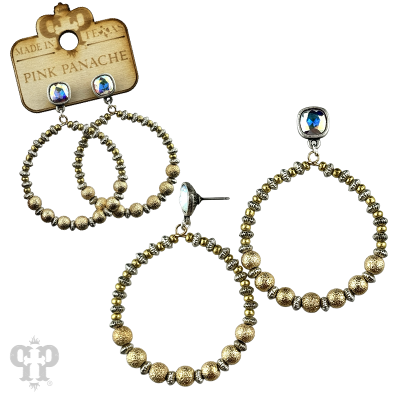 Foil texture bead circle earring with crystals from Swarovski®