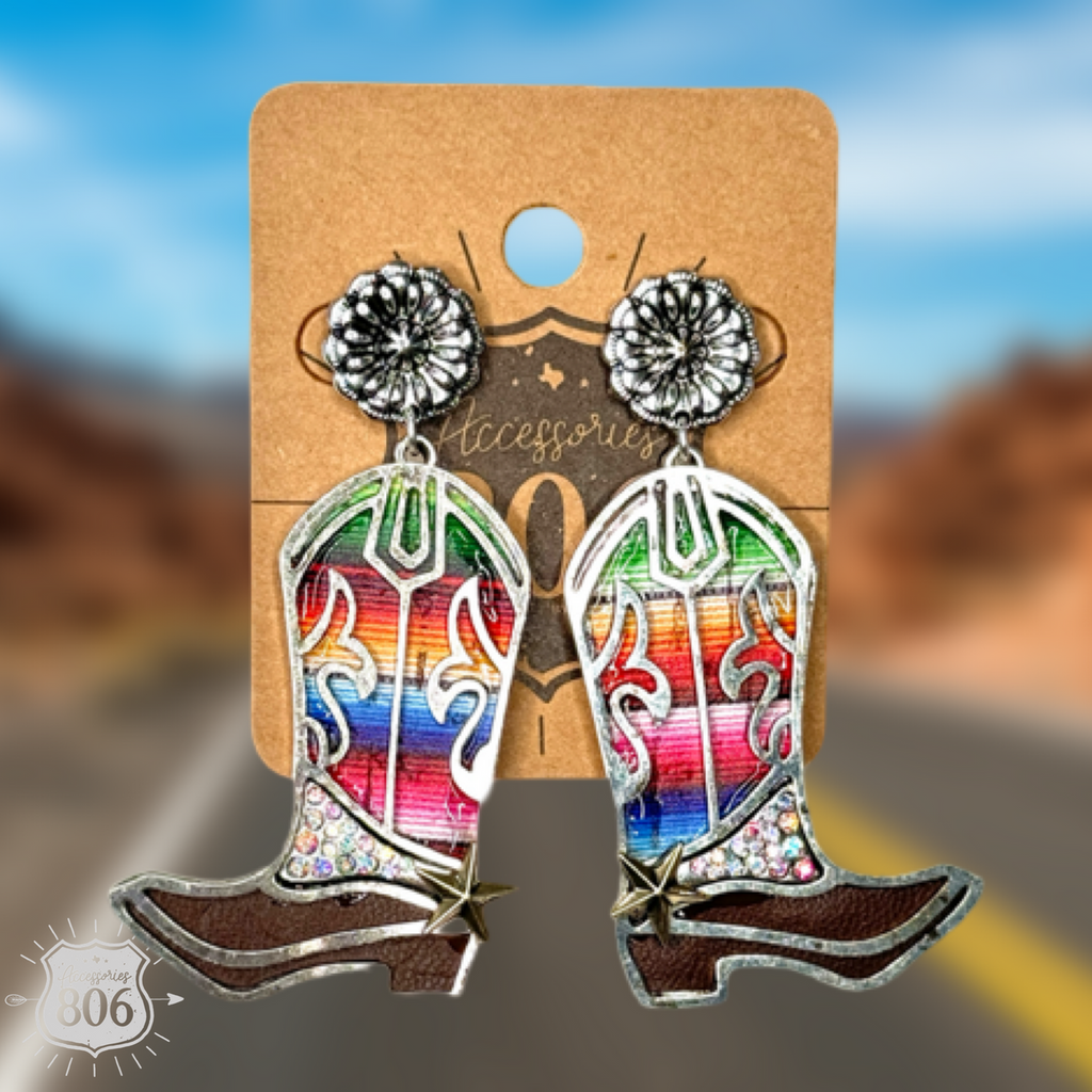 Serape western boot earring