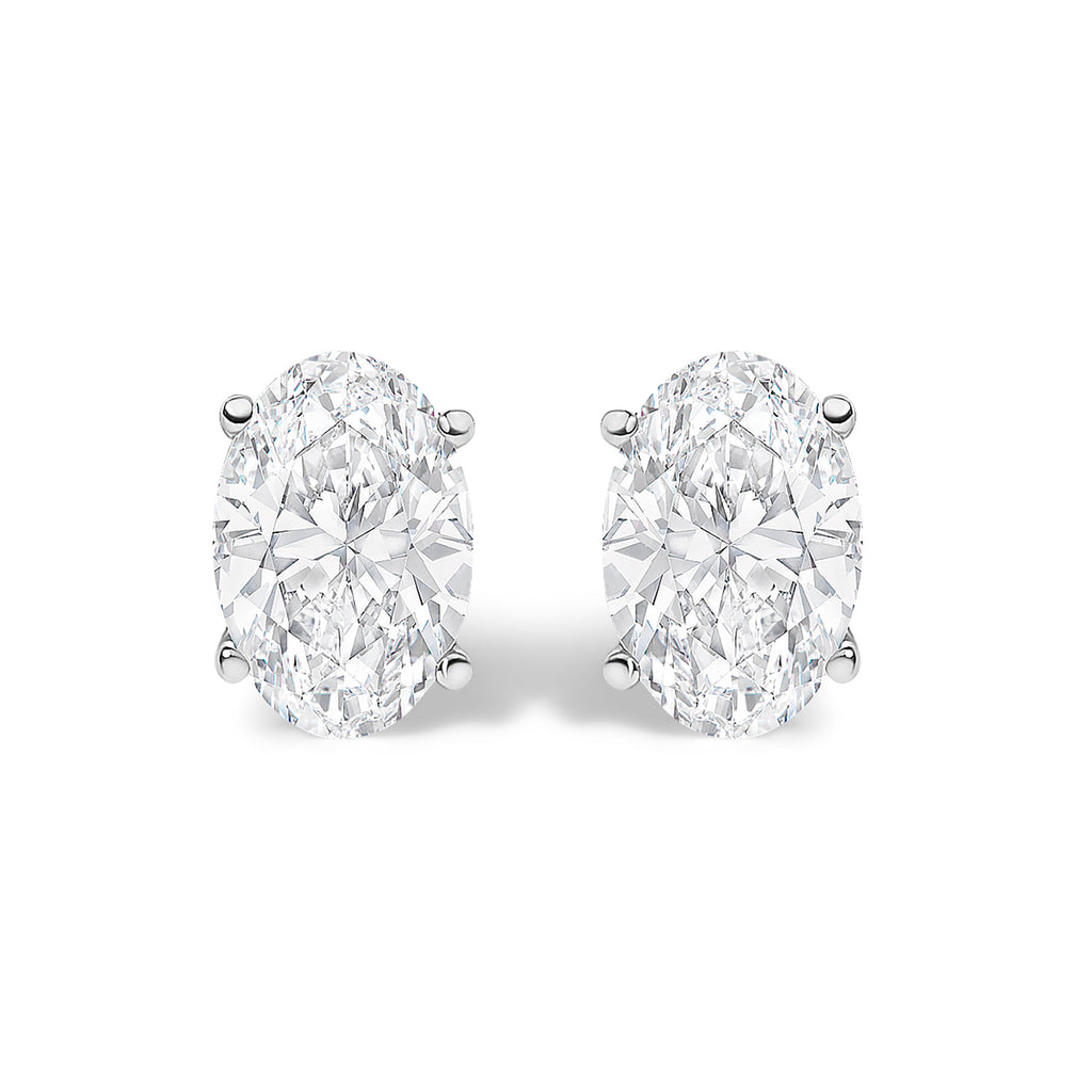14K White Gold 1.00 Cttw Lab Grown Oval Solitaire Diamond Stud Earrings