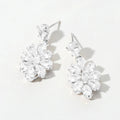 Flower CZ Stone Cluster Dangle Evening Earrings