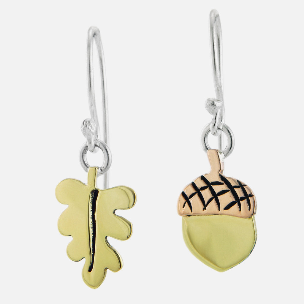 Leafy Charms Acorn Mixed Metals Wire Earrings