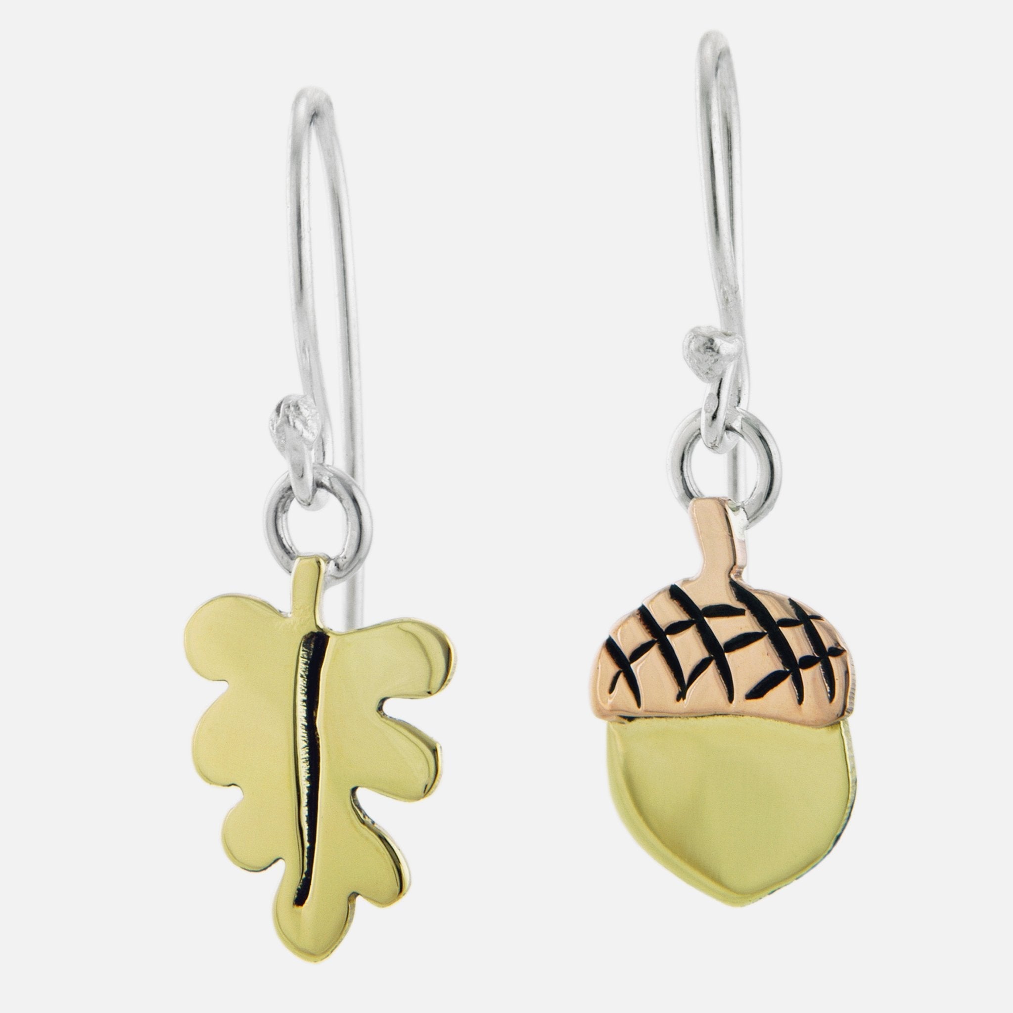 Leafy Charms Acorn Mixed Metals Wire Earrings
