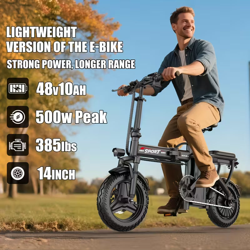 Ebikes for Adults, 500W Lightweight Folding Electric Bike for Adults, 20MPH 35Mile Long Range Commuter Electric Bicycle, 48V 10AH Removable Battery E Bike