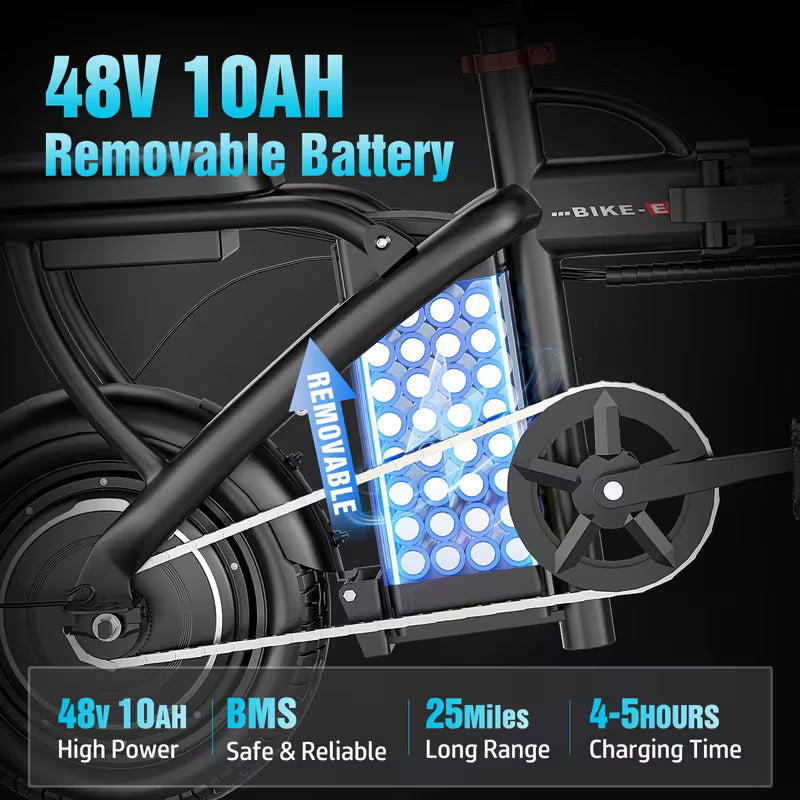 Ebikes for Adults, 500W Lightweight Folding Electric Bike for Adults, 20MPH 35Mile Long Range Commuter Electric Bicycle, 48V 10AH Removable Battery E Bike